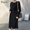 Casual O Neck lavorato a maglia Midi Dress Donna manica lunga abbottonata maglione es Autunno tinta unita Chic con cintura 210515