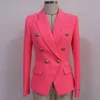 High Street Est Classic Designer Blazer Women's Metal Lion Knapp Dubbelbröst Jacka Fluorescerande Orange Rosa 210521