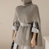 Женские свитера зима 2021, женский корейский вариант, плащ с высоким воротником, пуловер с рукавом «летучая мышь», свитер, свободная длинная шаль, вязаное пальто