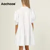 Сладкие оборманы белые мини женские лето лето линии слойки с коротким рукавом элегантные платья поворачивают рубашку рубашки 210413