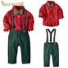 Рождественские дети одежда Осень весенние мальчики в горошек одежда одежда для вечеринки наряды ребенка Baby Bowtie 210429