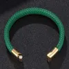Очарование браслетов Классическое плетеное мужское браслет зеленая кожа золотая из нержавеющая сталь застежка мода мужской ювелирный браслет подарок BB0235