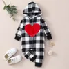 enfants Barboteuses filles garçons Saint Valentin Coeur d'amour Barboteuse à capuche bébé bambin plaid Combinaisons Printemps Automne mode Boutique bébé treillis Vêtements d'escalade