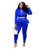 Women's Suits & Blazers Women Winter Womens Set Tracksuit Full Sleeve Ruffles Pants Suit Two Piece Office Lady Business Wear Work Uniform 745