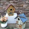 Dekorativa figurer föremål Bird House Birdcage målning utomhus trädgård hängande stuga matare bo hantverk