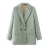 Femmes vert clair Blazer manteau Vintage col cranté poche mode femme décontracté Chic hauts DA02 210416