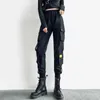 Женщина грузовые брюки мода готические панк эластичные талии брюки случайные свободные прямые корейские брюки с цепной уличной одежды одежда Q0801