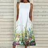 Women Spring Floral Print A-Line Party Dress Summer Round Neck Sleeveless Long Elegant Loose Pocket Casual es 3XL 210517