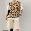 Jesień Zima Leopard Dzianie Damskie Tank Swetry O-Neck Minimalizm Oversize Swetry Sweter Kobiet 210428