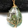 Vattendroppe Färgrik spöke inklusion Phantom Quartz Wire Wrapped Pendant Handgjord Scenic Lodolitite Garden Crystal Teardrop Clear Stone Chakra Tree of Life Necklace