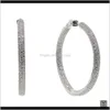 Hie örhängen släpp leverans 2021 Micro Pave Cz Big Hoop örhänge 25mm 50mm 2 Storlek Fashion Cubic Zirconia Shiny Sier Plated Classic Jewelry H
