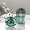 Vases Nordic Green Style Black Glass Vase Round Modern Decoration Flower Pots Room Terrarium Table Vessels
