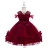 Robes de fille 3-10 ans enfants robe pour mariage Tulle perles rouges fille élégante princesse robe de bal fête Pageant robe formelle