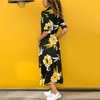 Qooth Sommer Herbst Polyster Frauen Floral Bedrucktes Hemd Kleid Strand Kleid Volle Hülse Split Schärpen Maxi Kleider QT008 210518