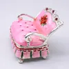 Astucci per gioielli Borse Smalto fatto a mano Mini divano rosa Disegno colorato Portagioielli Anello Scatola portaoggetti Artigianato in metallo Articoli per l'arredamento della casa Ri