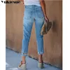 Vintage alta cintura jeans mulher branqueada mulher para mulheres rasgadas harem calças boyfriend mulheres plus size 210730