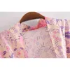 Bohemen v-hals roze bloem print maxi lange kimono vest etnische vrouwen stropdas boog sjerpen shirt boho losse blouse tops vakantie 210429