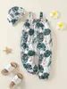 Baby Tropical Print Frill Trim Cami Jumpsuit With Hat SHE