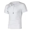 Męska fitness siłownia T shirt Male Sexy Bandaż Hollow Out White Krótki rękaw Koszulka Mężczyźni V Neck Topy M-3XL