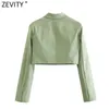 Zevity Mujeres Vintage Manga larga Sólido Corto Delgado Blazer Abrigo Mujer High Street Un botón Prendas de abrigo Chic Crop Tops CT719 210930