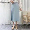 SURMIITRO Primavera Estate Lungo Ufficio Gonne Donna Elegante Stile Coreano Blu Estetico A Vita Alta Gonna Midi Femminile Delle Signore 210712