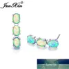 Stud JUNXIN luxe ovale pierre bleu blanc opale de feu boucles d'oreilles pour femmes couleur argent vert violet barre mariage Jewelry1