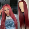 Straight Bourgogne Spets Front Wigs 131 99J Red Human Hair Wig Brazilian Prepluched Part Remy8908686