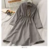 Preço de outono xadrez Doce arco lace up cintura alta a linha vestidos elegantes vestidos mulheres vestes chique 18065 210415