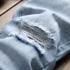 Mode Bleu Clair Hommes Trou Déchiré Jeans Style Européen et Américain Slim Fit Denim Pantalon Streetwear Pantalons Pour Hommes