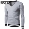 UrsportTech T-shirt Hommes Grand Taille à manches longues V-Col V solide Sexy Sexy Manches T-shirt Hommes Chemises occasionnelles pour Hommes Patchwork Tops Tees 210528