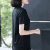 Camicia nera Donna Basic Cotton Ricamo rosa di alta qualità Plus Size T Manica corta Summer Ladies Top Casual 13553 210508