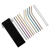 6*241mm Reusable Metal Drinking Straw Stainless Steel Straws Bar Accessories with Cleaner Brush for Home Party