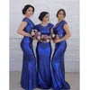 Royal Blue Sequined Mermaid Bridesmaid Dresses Black Girl Wedding Guest Gown Plus Size Sheath Prom Evening Party Dresses