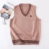 [Bing nai] 8 färger våren höst knited västar söta broderi pullovers v neck sweaters jk school uniform student kläder kläder uppsättningar