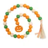 Ny Halloween Pumpa Trä Bead String Heminredning Träpärlor Hamp Rope Tassel Beaded Pendant Nordic Style Decoration EWB7797