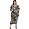 Casual Dresses Plus Size Kvinnor Kläder 5XL Slim Oregelbundna Print Stitching Dragkedja Rund Hals Straight Loose Sexig Sommar Partihandel