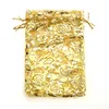 Wholesale 50pc/lot 9X12cm Gold Rose Color Christmas Bags Wedding Drawable Organza Voile Gift Packaging Cheap Pouches Bag
