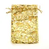 Partihandel 50PC / Lot 9x12cm Guld Rose Färg Julpåsar Bröllop Drawable Organza Voile Presentförpackning Billiga Pouches Bag