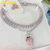 Iced Out Bling 5A CZ Sexy Mouth Pendant Necklace Dollar Symbol Micro Pave Dripping Lips Silver Color Tennis Hip Hop Women Men