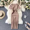 Neploe Hollow Out Knitted Dress Women Fashion V Neck Short Sleeve Ladies Vestidos Elegant Slim Stretch Waist Bodycon Dresses 210423