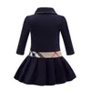 Designer Baby Girls Dress Lapel College Wind Long Sleeve Pleated Polo Shirt kjol barn casual designer kläder barn kläder