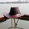 Pu Leather Western Cowboy Hat Men Spring Summer Outdoor Travel Knight Cap Q0805