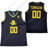 2020 Nieuwe Oregon Ducks College Basketball Jersey NCAA 00 Terrazas Zwart Alle gestikte en borduurwerk Mannen Jeugdmaat