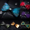 Kamberft Designer Brand Hmade Feather Leather Pre-tied Bow Tie Brooch Sets for Men Wedding Party Best Gift Cravate