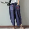 Tataria hoge getailleerde broek voor vrouwen katoen linnen wide been losse casual enkellang lengte pantalons giet femmes 210514
