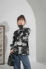 Inkt Painting Puff Sleeve Top Lange Blouse Dames en Bloues Print Losse Casual Fall Koreaanse kleding 210427