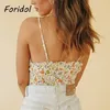 Floral Print Crop Tops Camis Vrouwelijke Zomer Chiffon Leuke Boho Short Strap Ruffle Beach Holiday Clothes 210427