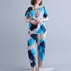 ハイウエストハーレムパンツトップスシャツ2ピースファッション女性服セット薄いソフトコットンリネン夏カジュアルセットビンテージスーツセットY0625