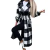 女性用トレンチコートファッション女性コートソリッドカラーグリッドターンダウンカラータイトウエスト暖かい秋の羊毛ジャケットアウトウェア22