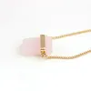 Rectangle Rose Rose Quartz Collier Cristal Pierre Polissage Métal Druzy Exquis Pendentif À La Main Colliers